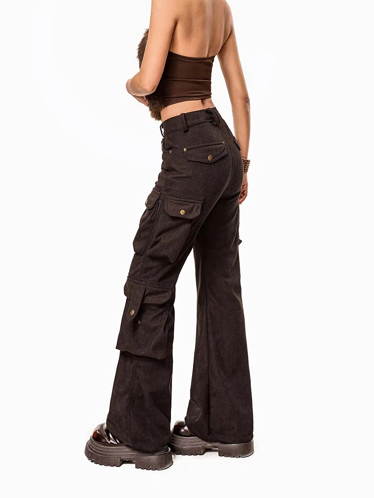 REDDACHiC Corduroy Cargo Pants for Women Relaxed Fit Low Waist Multi-pocket Wide Leg Bootcut Palazzo Pants Vintage Streetwear