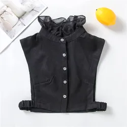 Women Cardigan Button Stand Ruffles Neck Sweater Shirt Fake High Collar Lady False Detachable Collars Chiffon Lapel Blouse Tops