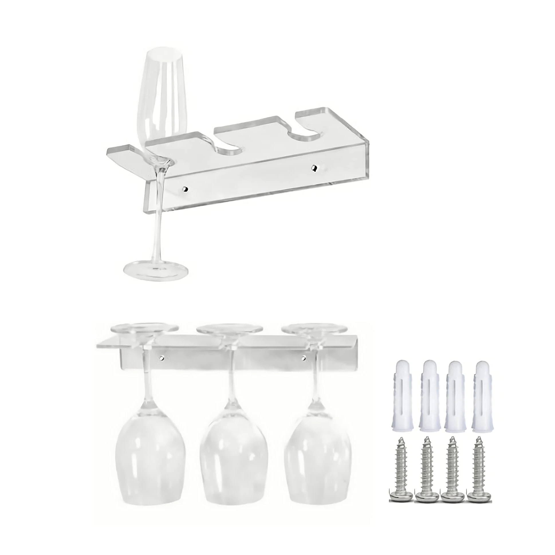 

2pcs Stemware Rack,Wine Glasses Holder Under Cabinet Organization and Storage, Clear Acrylic 3 Card Slots Wine Glass Rack