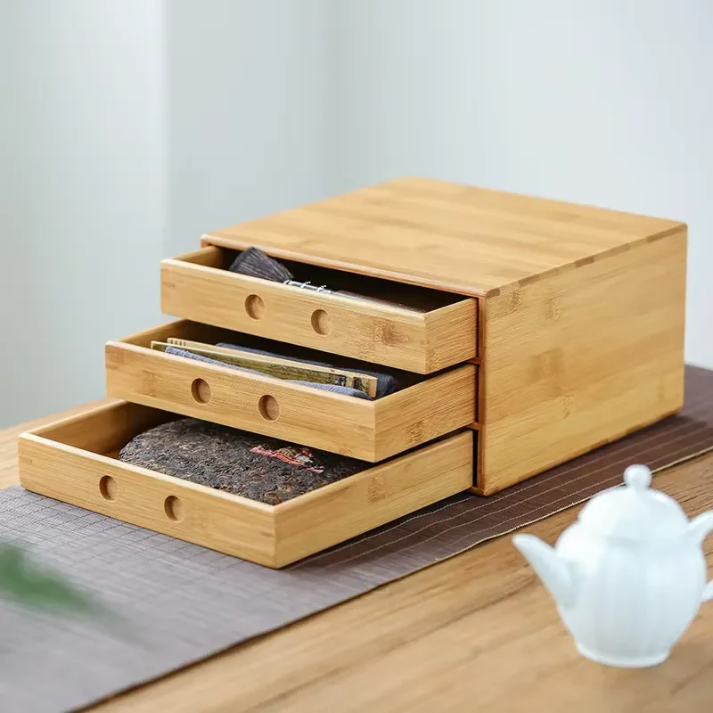 Square Bamboo Tea Cake Storage Box Modern Pu Er Tray Household Ceremony Decoration Accessories For Home Office Display Use