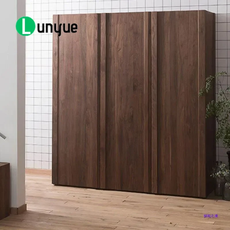 Nordic Solid Wood Wardrobe Black Walnut Cherry Oak Large 2 Door 3 Door Locker Master Bedroom Whole House Furniture Storage