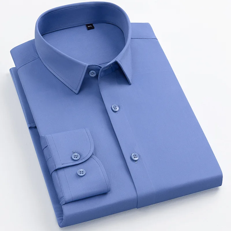 Easy Care 4XL Bamboo Fiber Work White Shirt Men's Long Sleeve Casual Anti-Wrinkle Men Shirt Long Sleeve Slim Fit Camisa Social