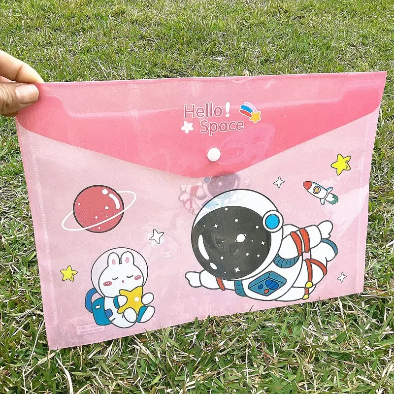 1Pc A4 Random Color Cute Cartoon Astronaut PVC Hasp File Folder Student Test Paper Exercise Book Organizer Office Document Bag
