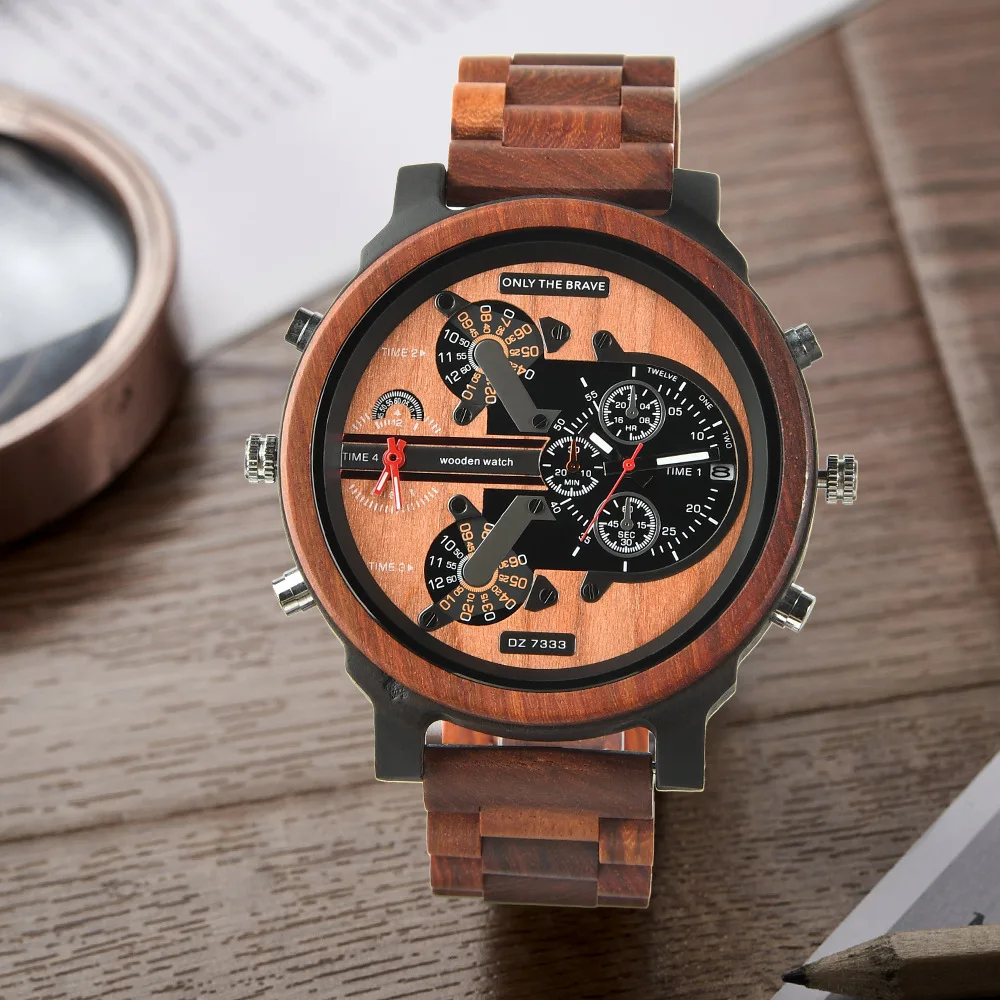 

Men's Wooden Quartz Watch Ebony Zebra Wood Strap Fashion Multifunctional Timepiece