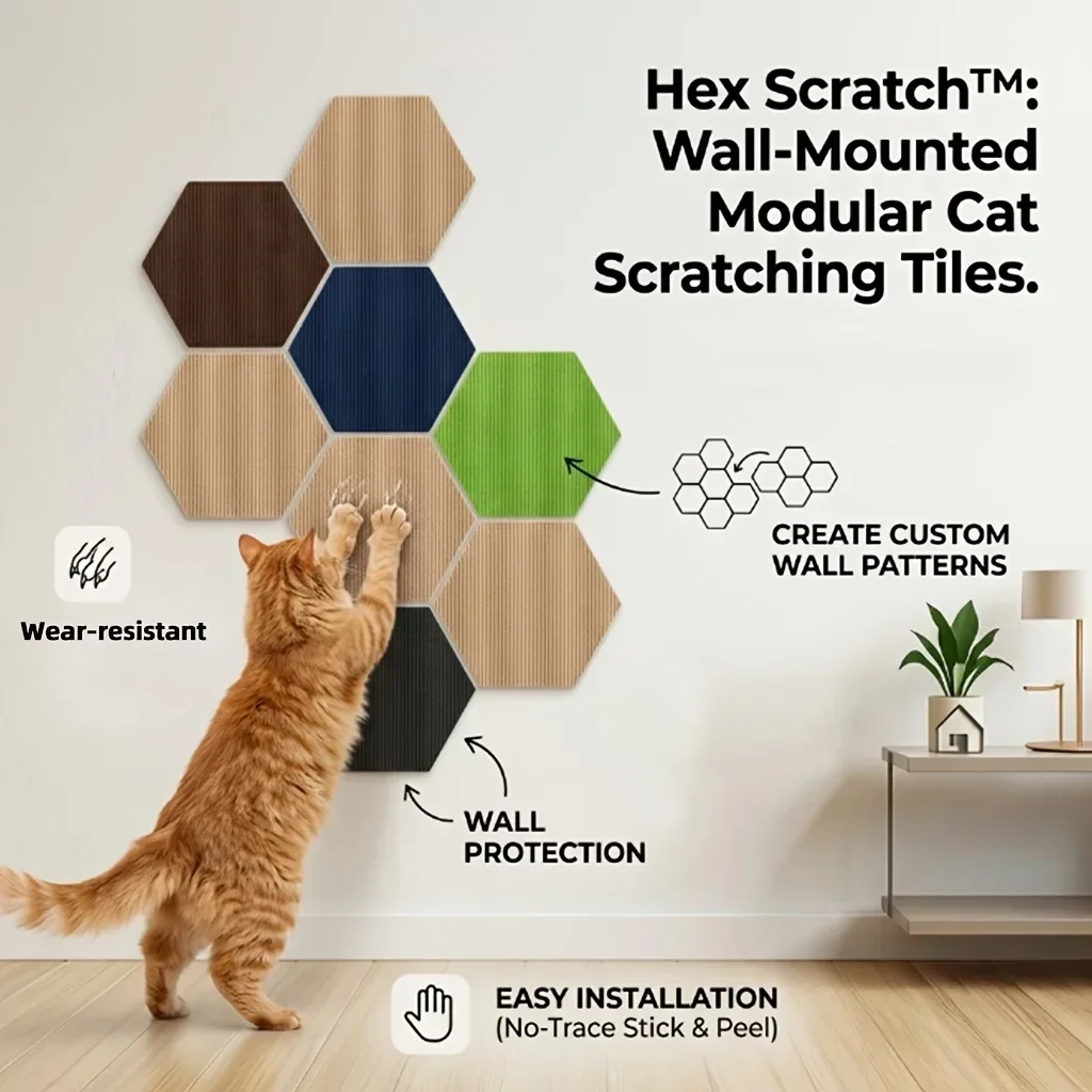 4pcs Self-Adhesive Hexagonal Felt Cat Scratching Pads, 8 Colors Available, Pet Supplies, Multi-Functional Scratching Board