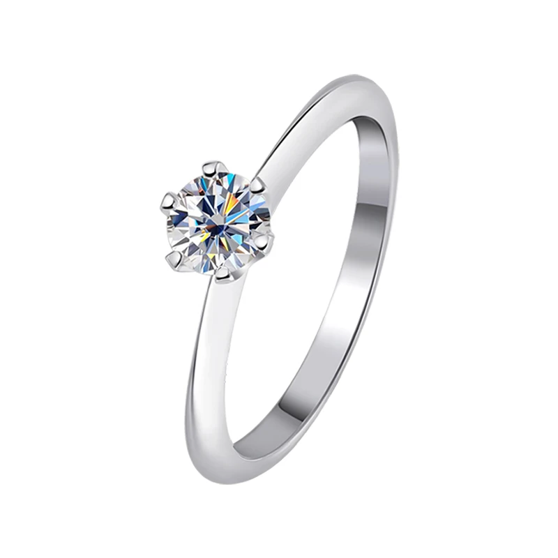 Smyoue 0,5 CT D-Farbe-Moissanit-Diamantring für Damen, rund, Brillantschliff, funkelnder Hochzeit, Solitär-Band, 925er Sterlingsilber