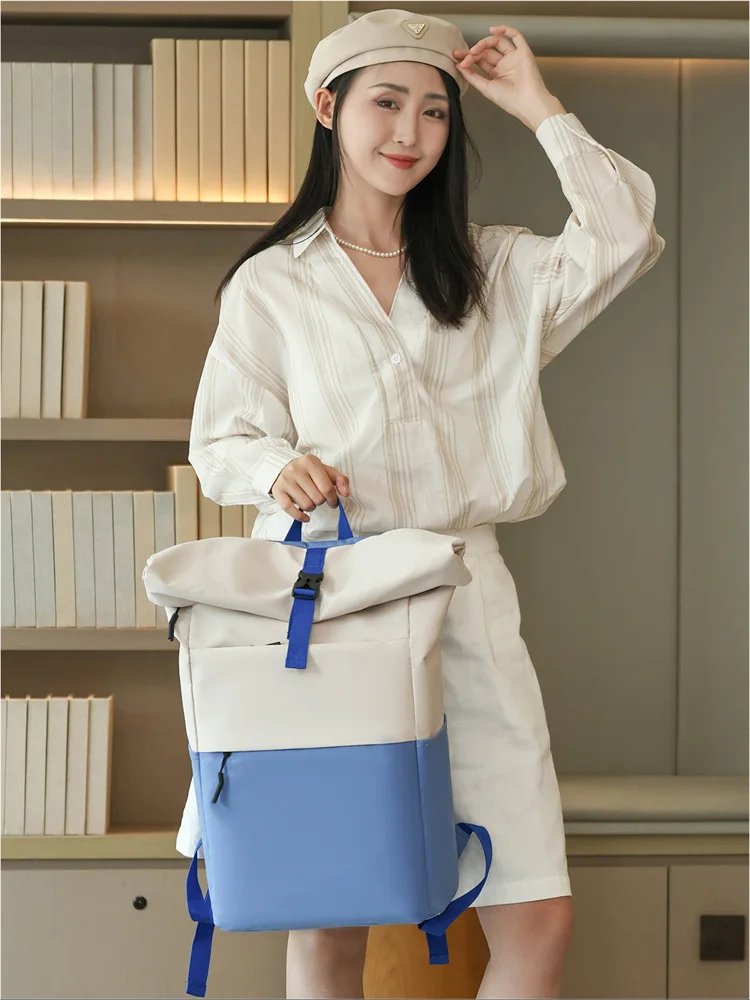 Roll Top Casual Backpack, Large Capacity Business Laptop Bag, Commute Work Backpack for Office & College Students