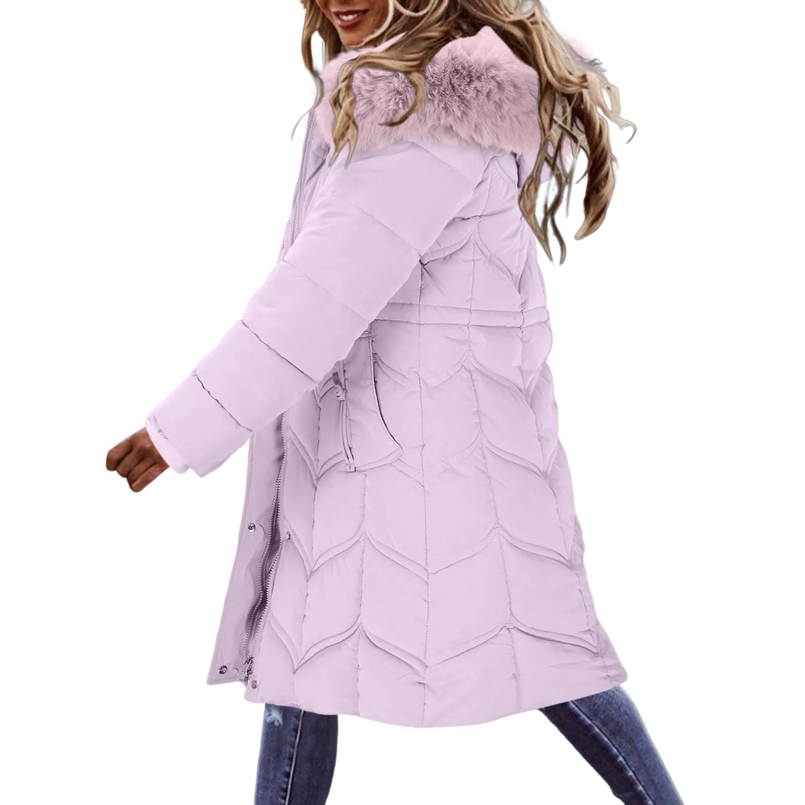 Large Hair Collar Thickened Medium Long Korean Version Waist Padded Jacket women Down cotton Padded Thickened Winter Coat