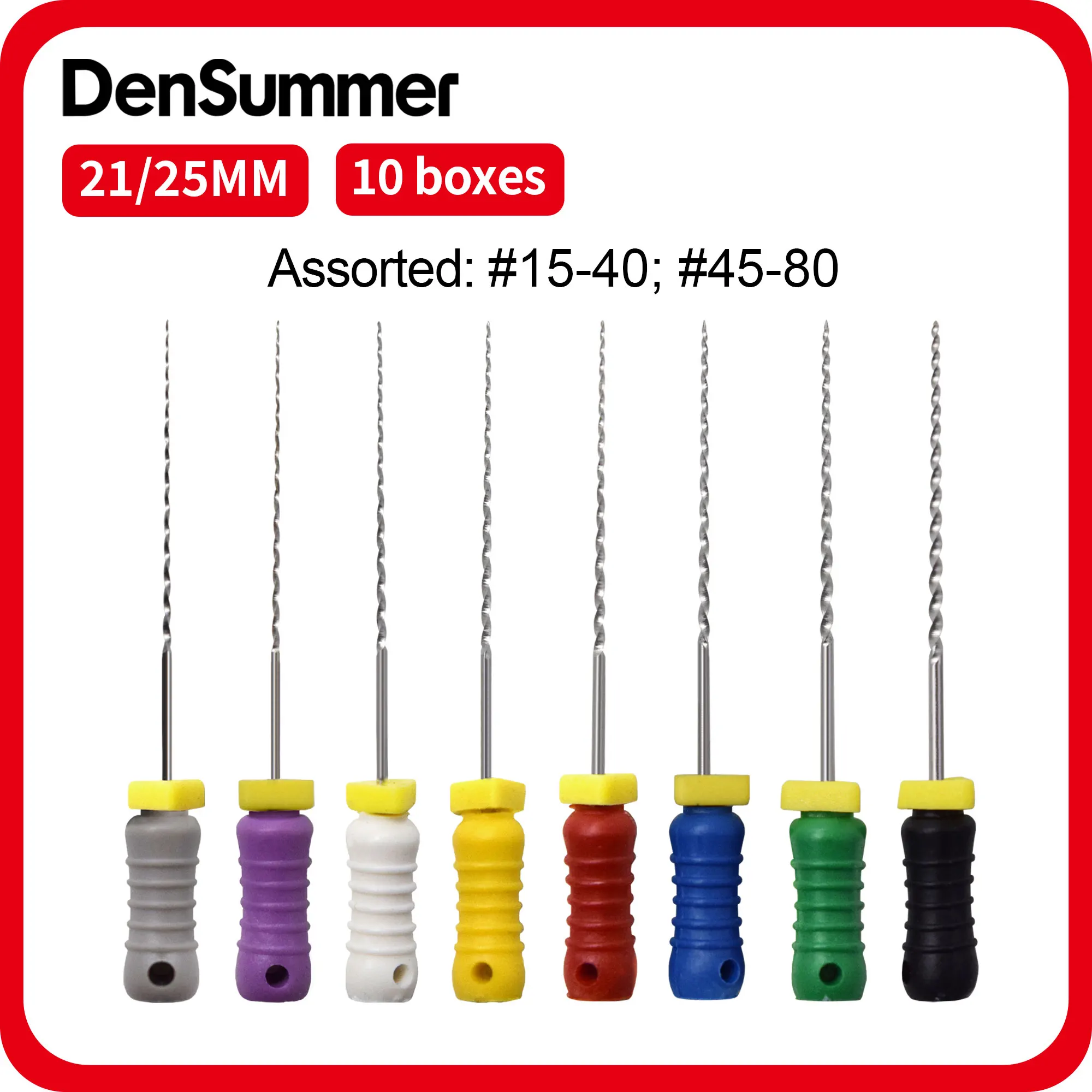 10 Boxes Densummer Thread Design Root Canal 21/25mm Hand Use Dentistry File #15-40 Endo R Files Stainless Steel Reamers Files