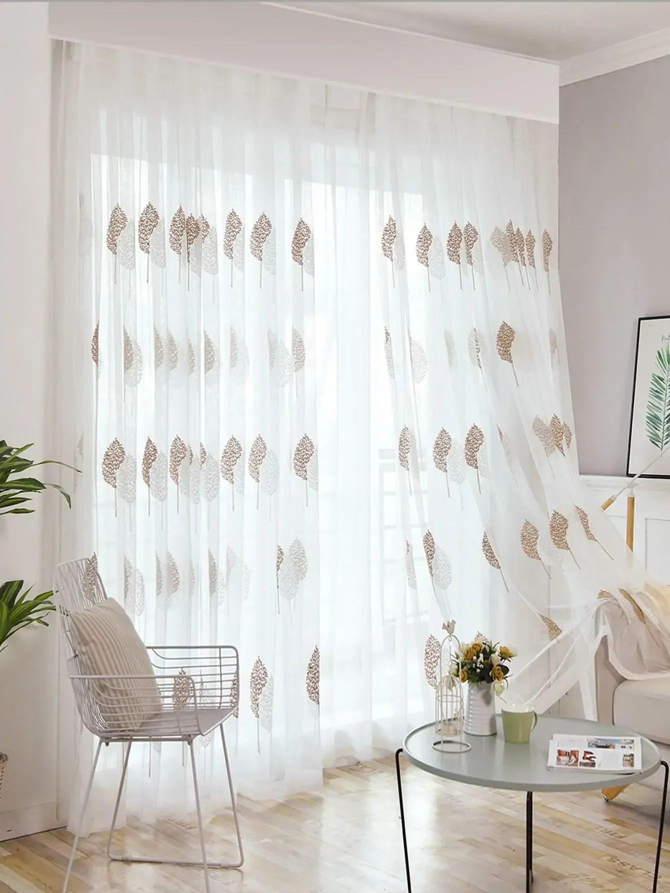 1 قطعة ستارة شاش حديثة فاخرة باللونين البني والأبيض