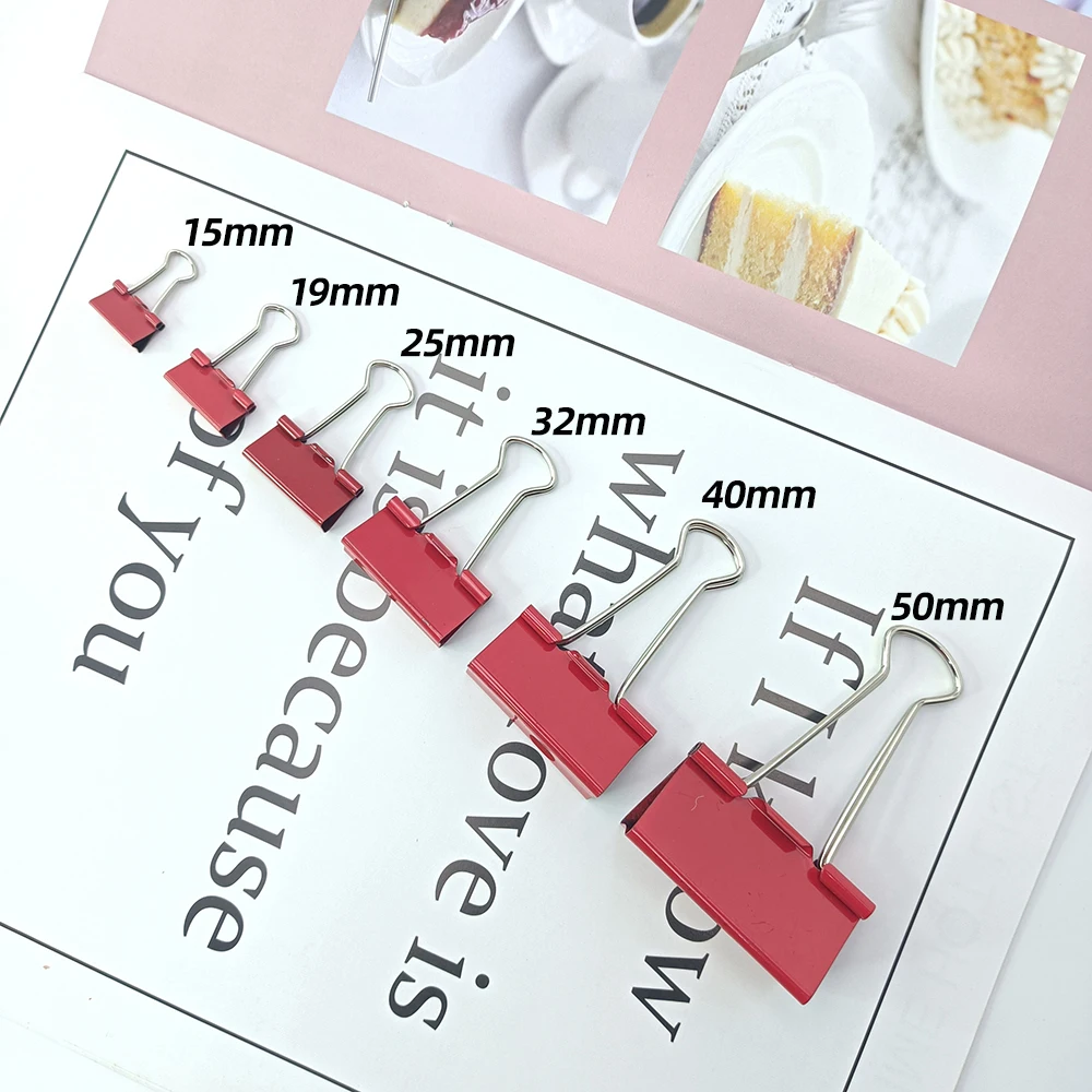 赤いバインダークリップ-金属製-15mm-25mm-オフィス用ロングテールクリップ-32mm-ノートクリップ-40mm-ペーパークリップ-50mm-チケットクリップ-請求書-レシート-ファイル用