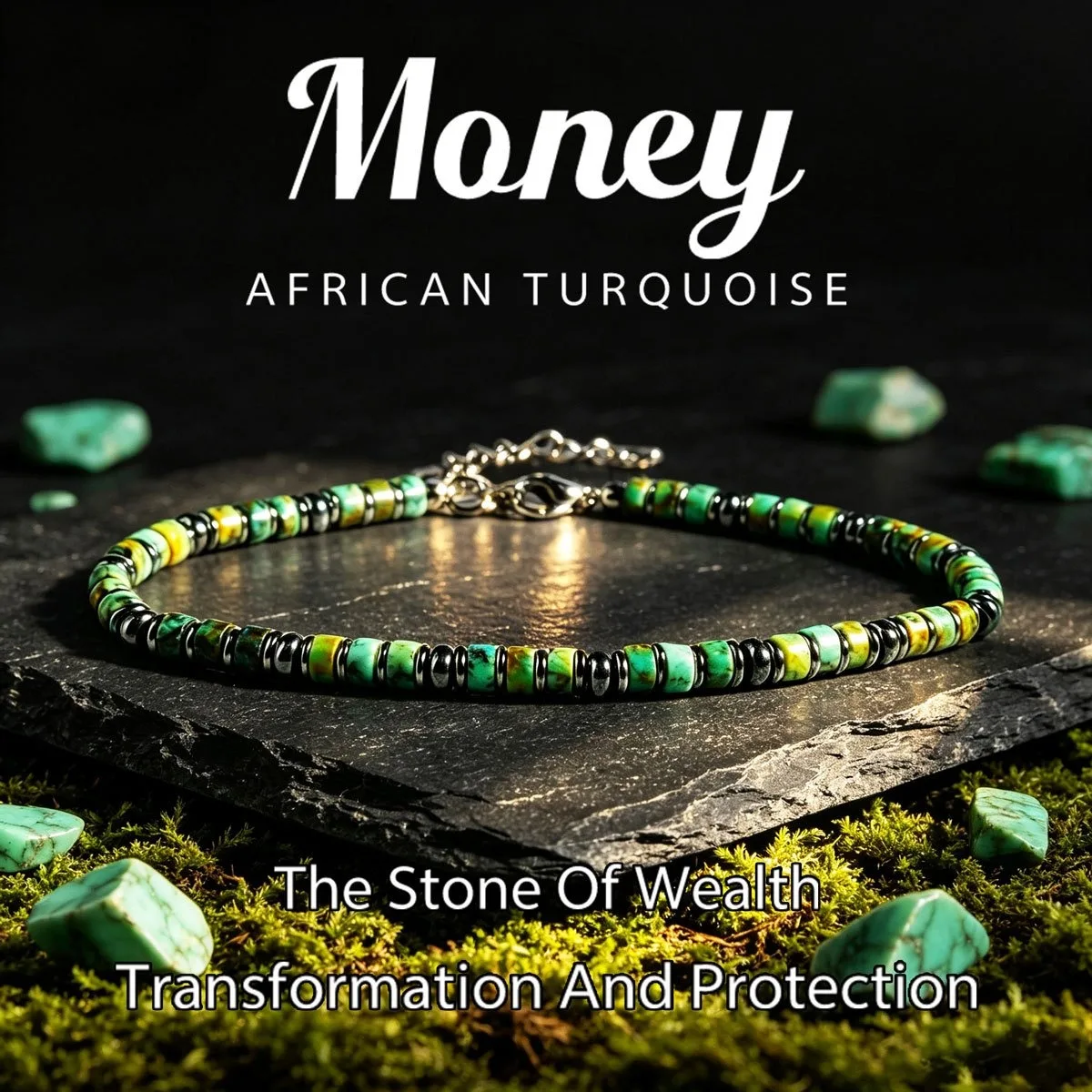 Casual Style African Turquoise Pill-Shaped Beaded Money Bracelet, Attracts Wealth, Abundance, and Prosperity, Handmade Natural Stone Skin-Friendly Jewelry, Suitable for Daily Wear and Gift-Giving