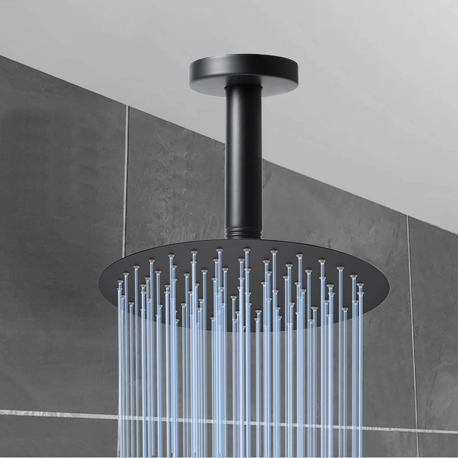 1pc 12 Inch Straight Ceiling Mounted Shower Arm with Flange Stainless Steel Round Top Shower Arm Tube 3 Styles