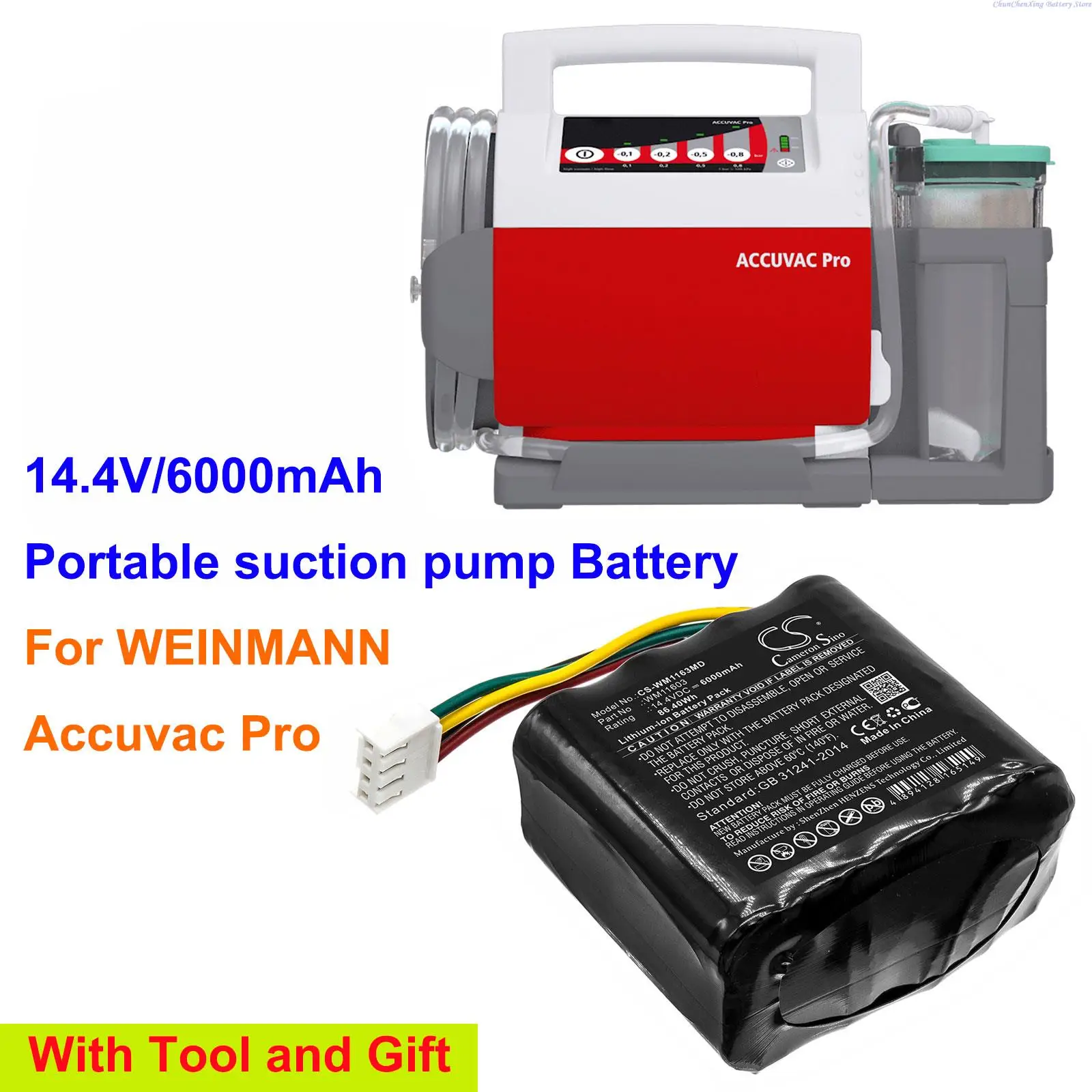 

6000mAh Medical Battery WM11603, 110746-O for WEINMANN Accuvac Pro