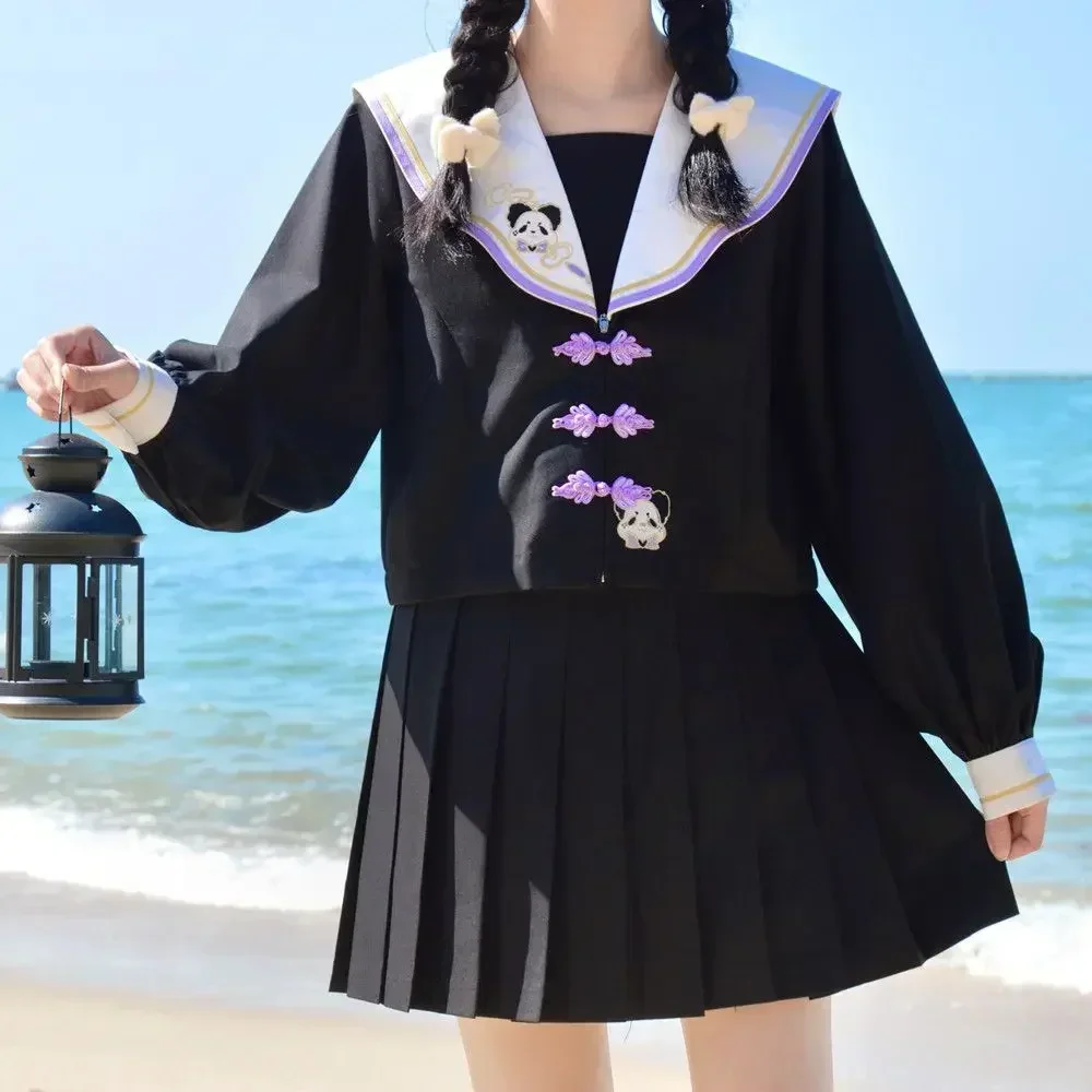 Sweet Schoolgirls Uniforms Panda Print JK Sailor Suits Pleated Skirt Cute Japanese Style Anime COS Costumes Women New Arrival