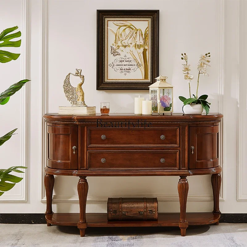 

FG40American all-solid wood entrance cabinet semi-round simple light luxury European entrance table