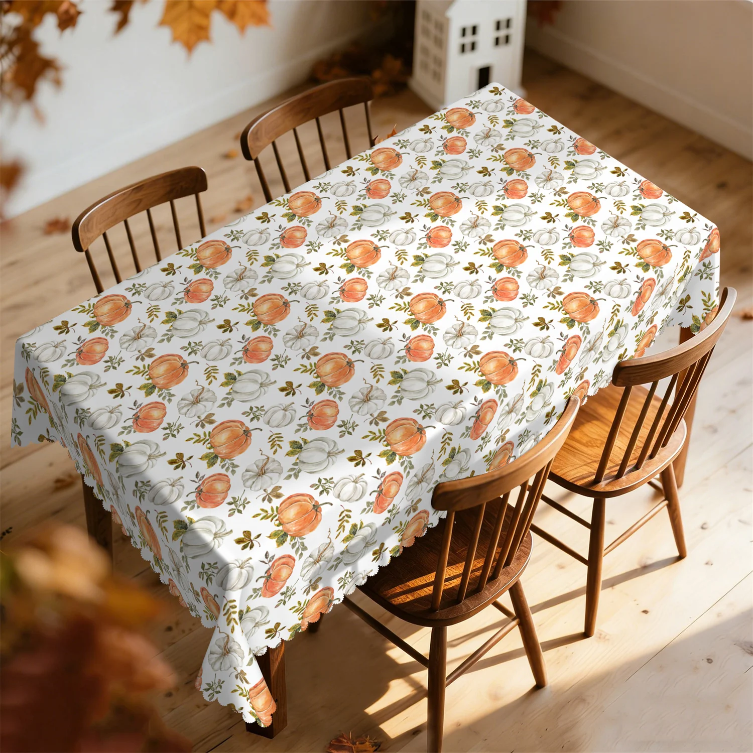Pumpkin leaf tablecloth - Suitable for rectangular tables, washable, for Thanksgiving and autumn decorationxzj