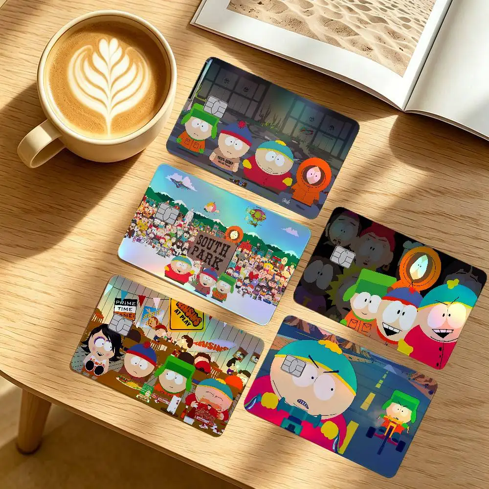 S-South Cartoon P-Park 4Pcs/Set Holographic Laser Credit Card Stickers Iridescent Waterproo Fits All Standard Bank Cards