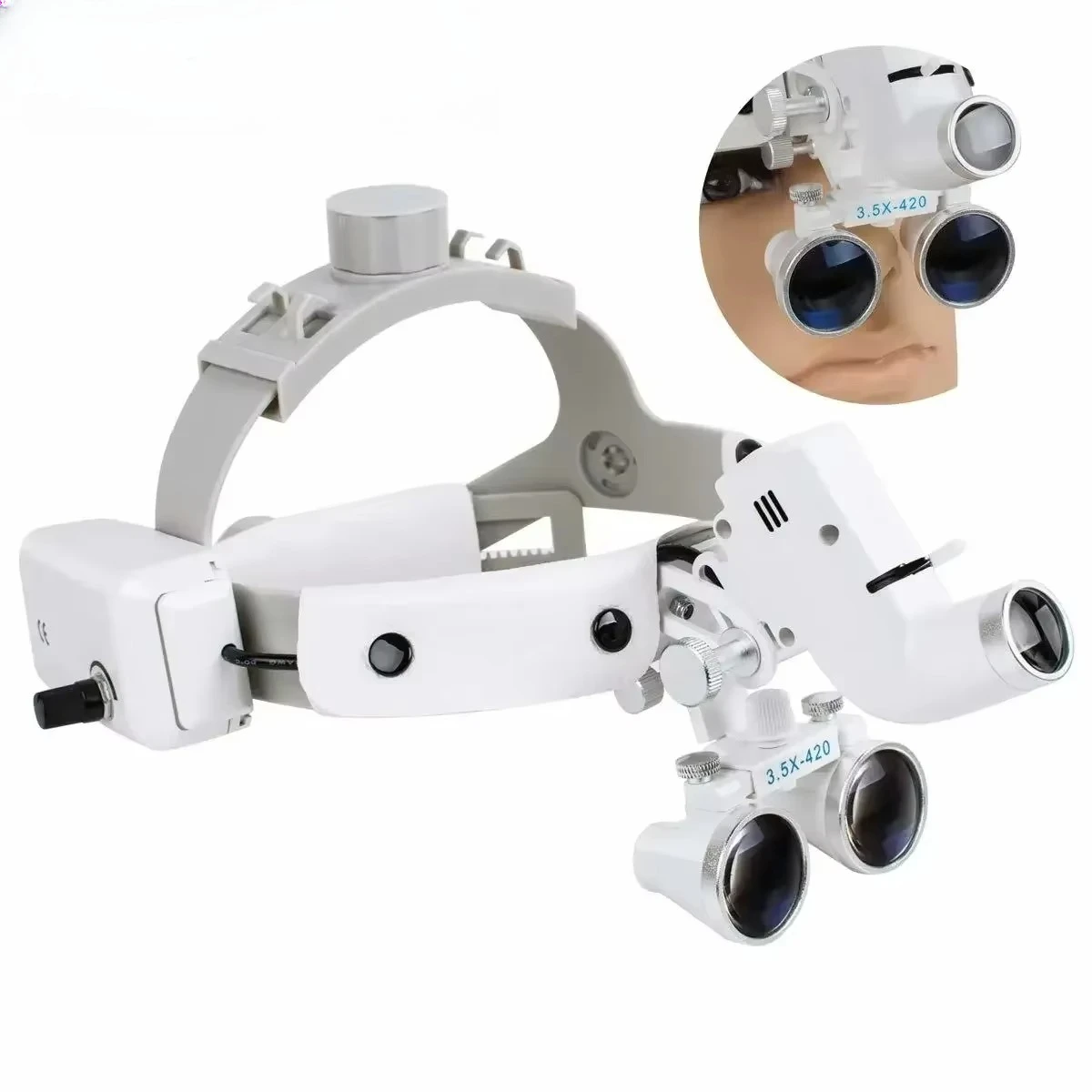 LED Headlight with Adjustable Spot Size Binocular Loupe Head-Worn Magnifier for Jewelry Repair Watchmaking Soldering Crafts