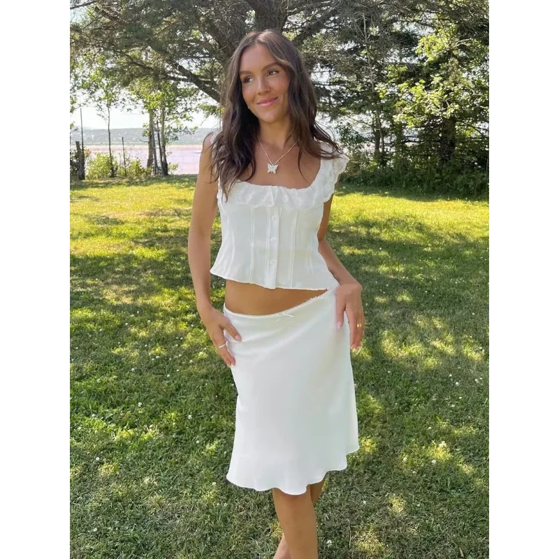 

Потрясающая однотонная универсальная юбка с кружевной отделкой и узлом, фасон «рыбий хвост», повседневная, со средней талией, А-силуэт, облегающая, из полиэфирного волокна