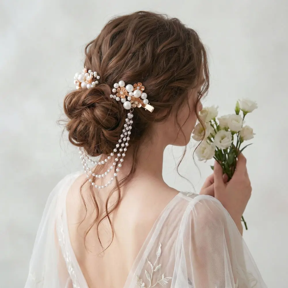 Floral Pearl Hair Barrettes Handmade Tassel Hairpin For Miallo Fashion Hair Styling Tool For Girls Daily Hair Decoration