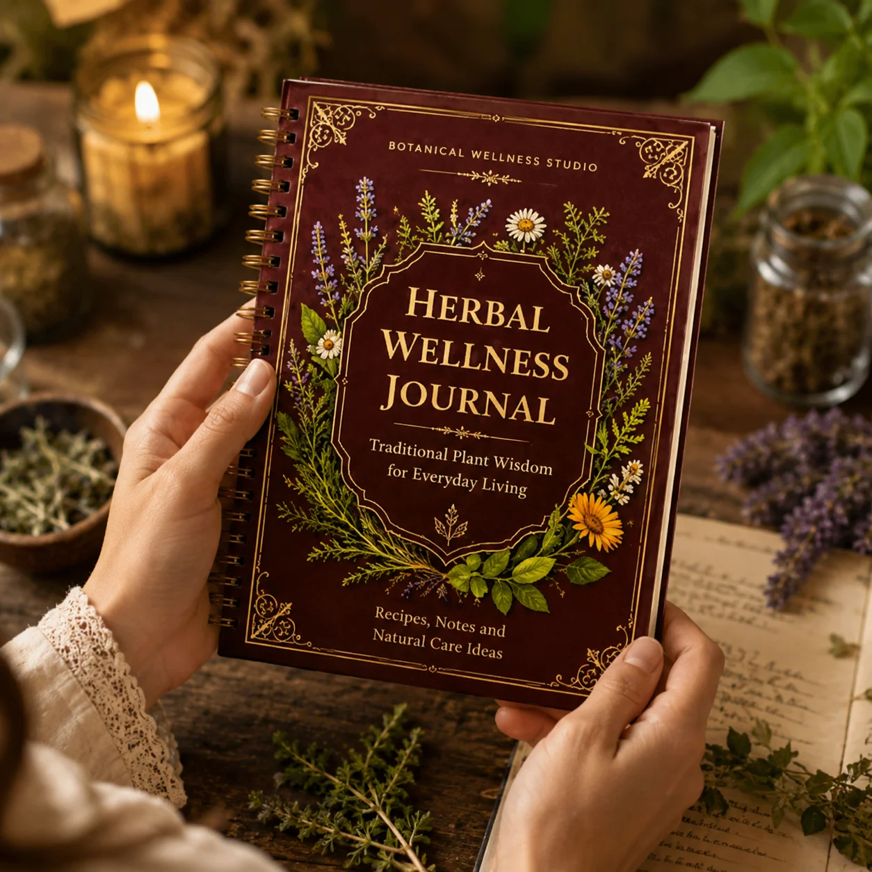 Retro Botanical A5 Spiral Notebook Natural Care Log Book Portable Handbook for Herbal Learning & Daily Use