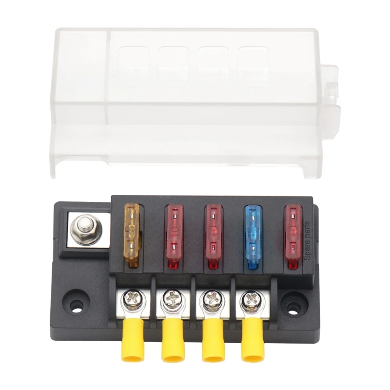 100A 4 Way Blade Fuses Block Fuses Box with Positive Power Inputs Negative Bus,4 Circuit Fuses Holder ATC/ATOFuses Block
