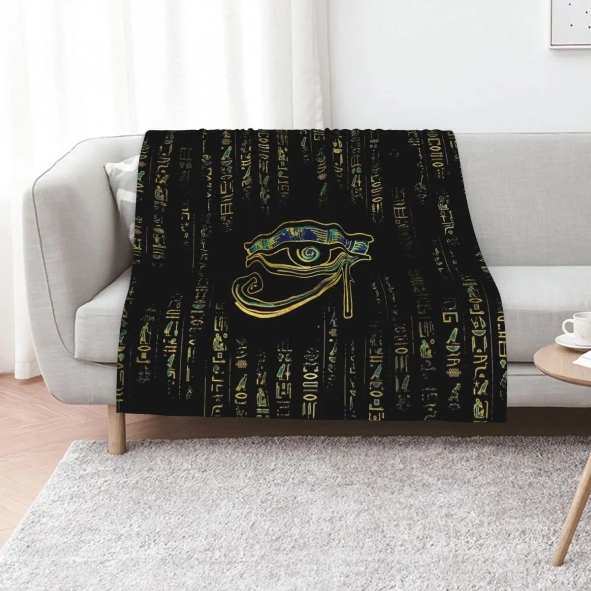 Egyptian Eye of Horuson hieroglyphics gold and marble Throw Blanket warm for winter Hairy for sofa blankets and throws Blankets