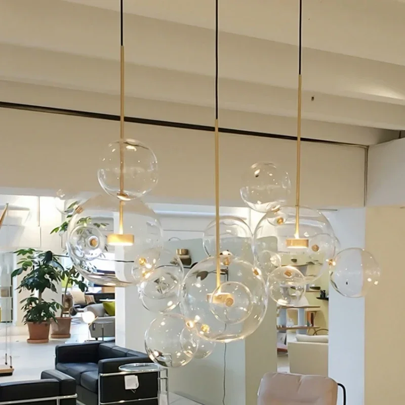

Italian Designer Glass Bubble Ball LED Pendant Chandelier Kid Room Dining Kitchen Island Lamp Indoor Home Decor Hanging Lighting