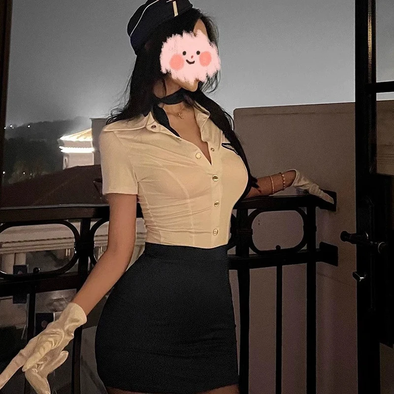Uniforme d'hôtesse Sexy, grande taille, Lingerie Cosplay, uniforme de policière, tentation, mini-jupe de hanche, Costume de scène de Performance