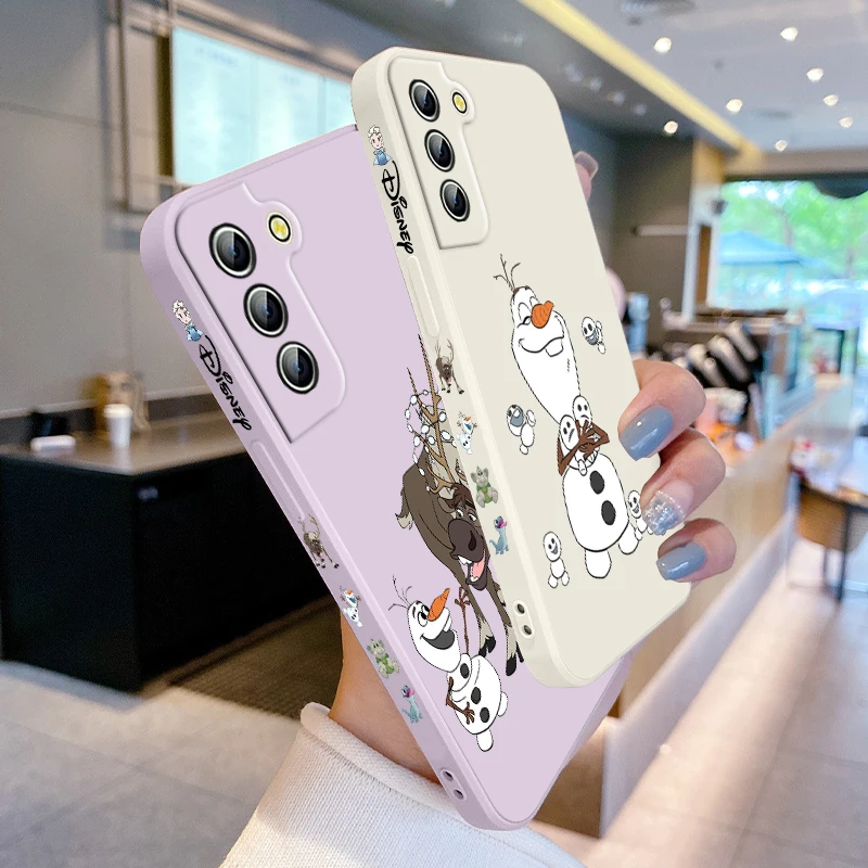 Olaf Frozen Disney Cute Phone Case For Samsung Galaxy S24 S23 S22 S21 S20 Pro FE Plus Ultra Liquid Left Rope Cover