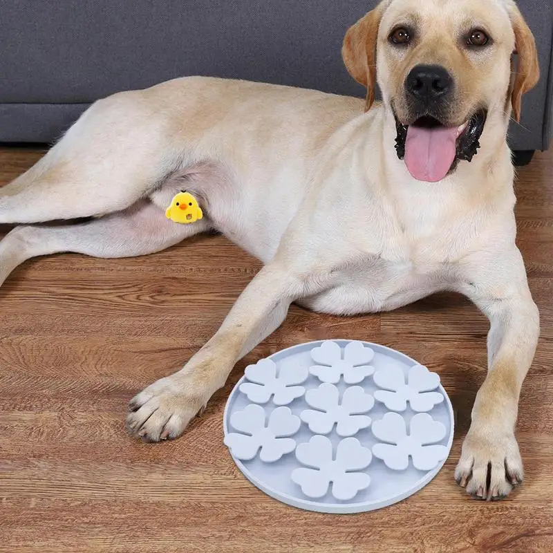 Dog Lick Pad Peanut Butter Slow Feeder Bowl Puzzle Feeder With Suction Cup Raised Flower Design For Water Yogurt Wet Or Dry Food