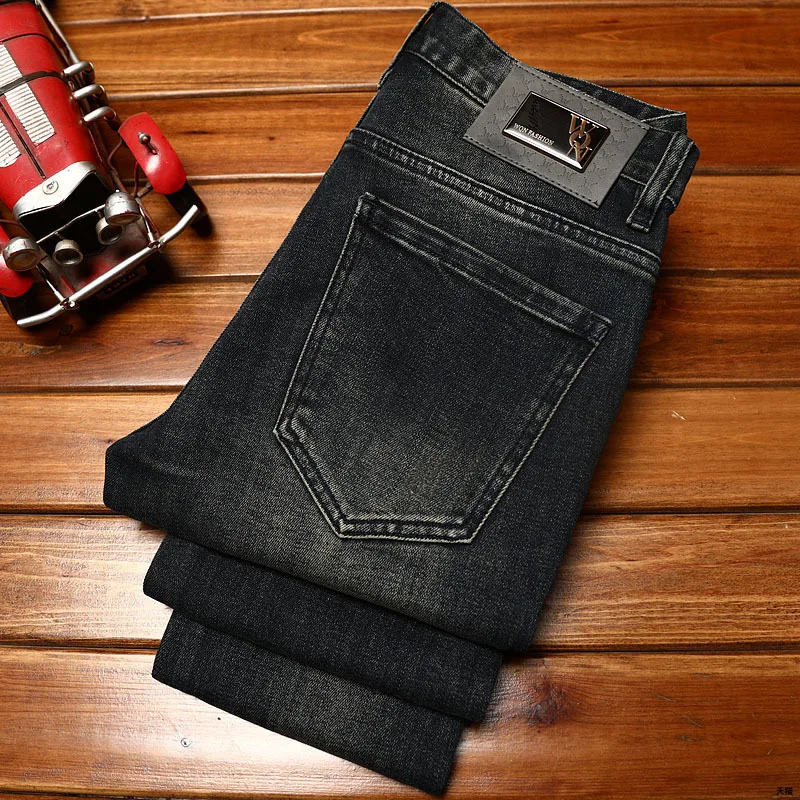 Jeans College de haute qualité pour hommes, pantalons rétro tout match, tendance de luxe abordable, pieds décontractés FJM, escales de mode commandées