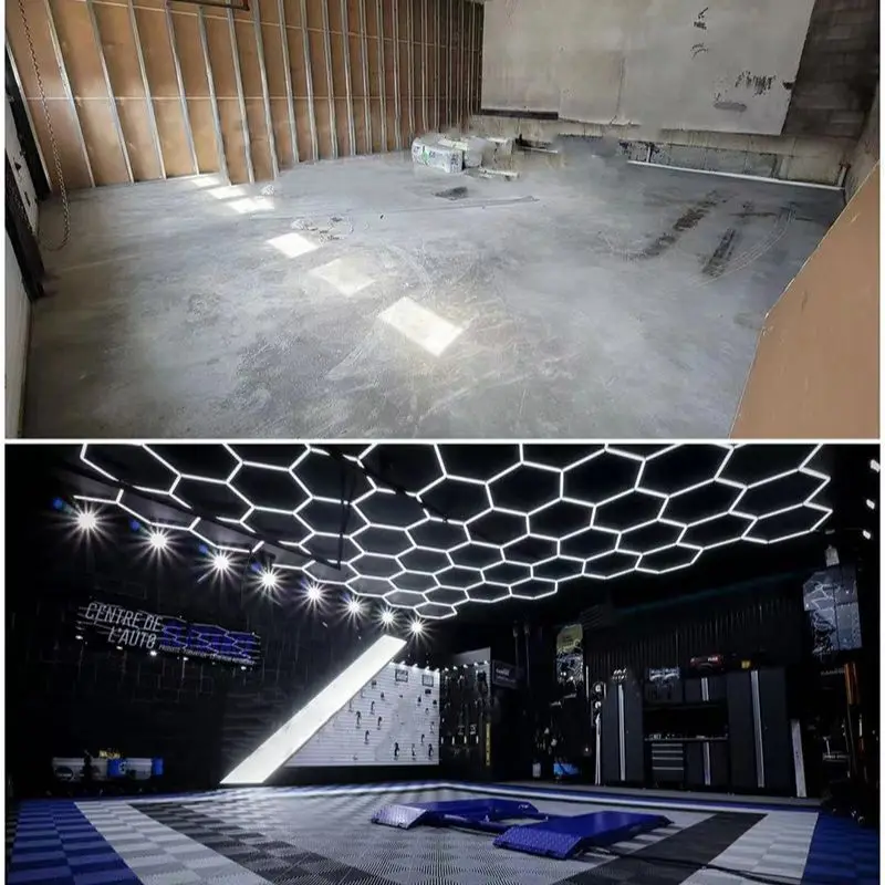 2.5x12M Customed Design 6500K Hexagonal Ceiling Lighting For Car Washing Booth Garage Workshop