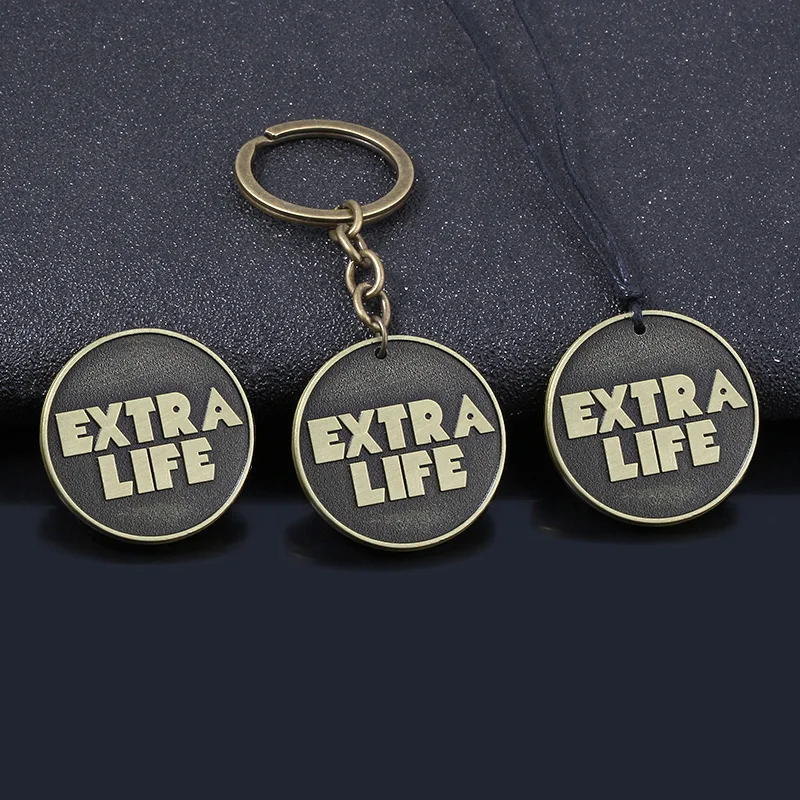 Ready Player One Keychain Antique Bronze Bitcoin EXTRA LIFE Coin Pendant Key Chain Women Men Fans Car Keyring Souvenir Jewelry