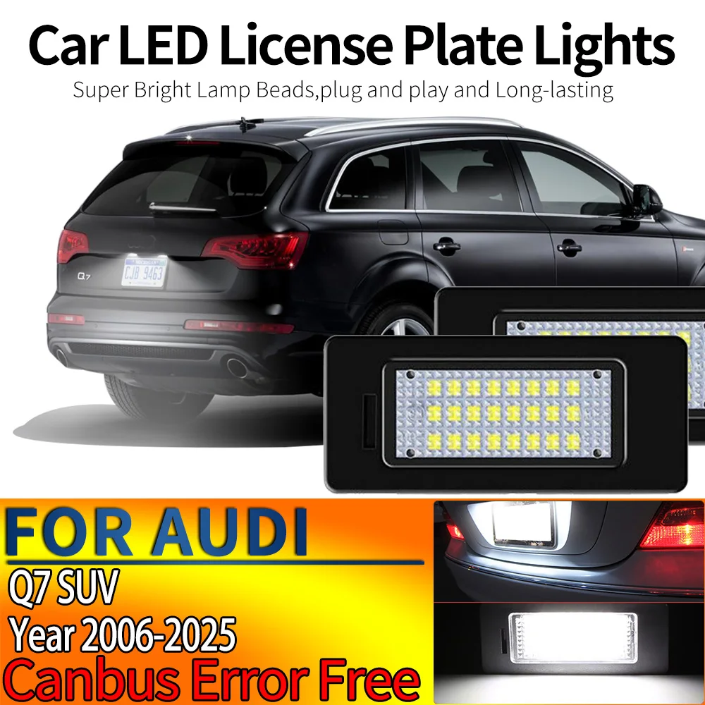 2Pcs Canbus No Error Car LED License Number Plate Lights Assembly For Audi Q7 SUV, 4lb 2006-2015 Q7 SUV, 4mb;4mg;4mq 2015-2025