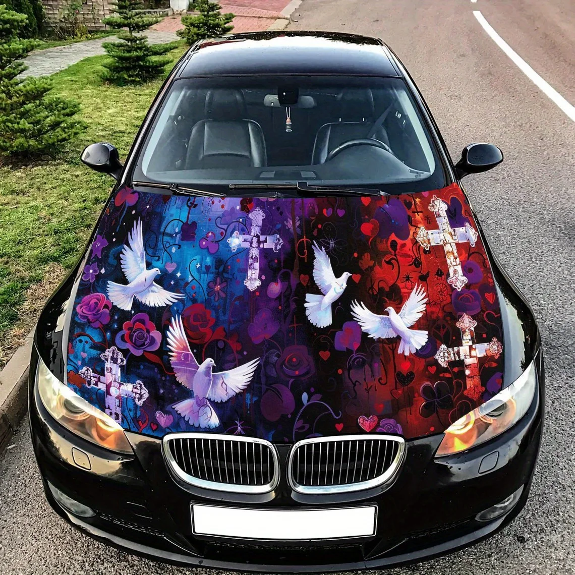 

Голубь и Роза, обертка на капот автомобиля, цветная виниловая наклейка, графический капот грузовика, автоаксессуары, украшение, защитная наклейка, подарок