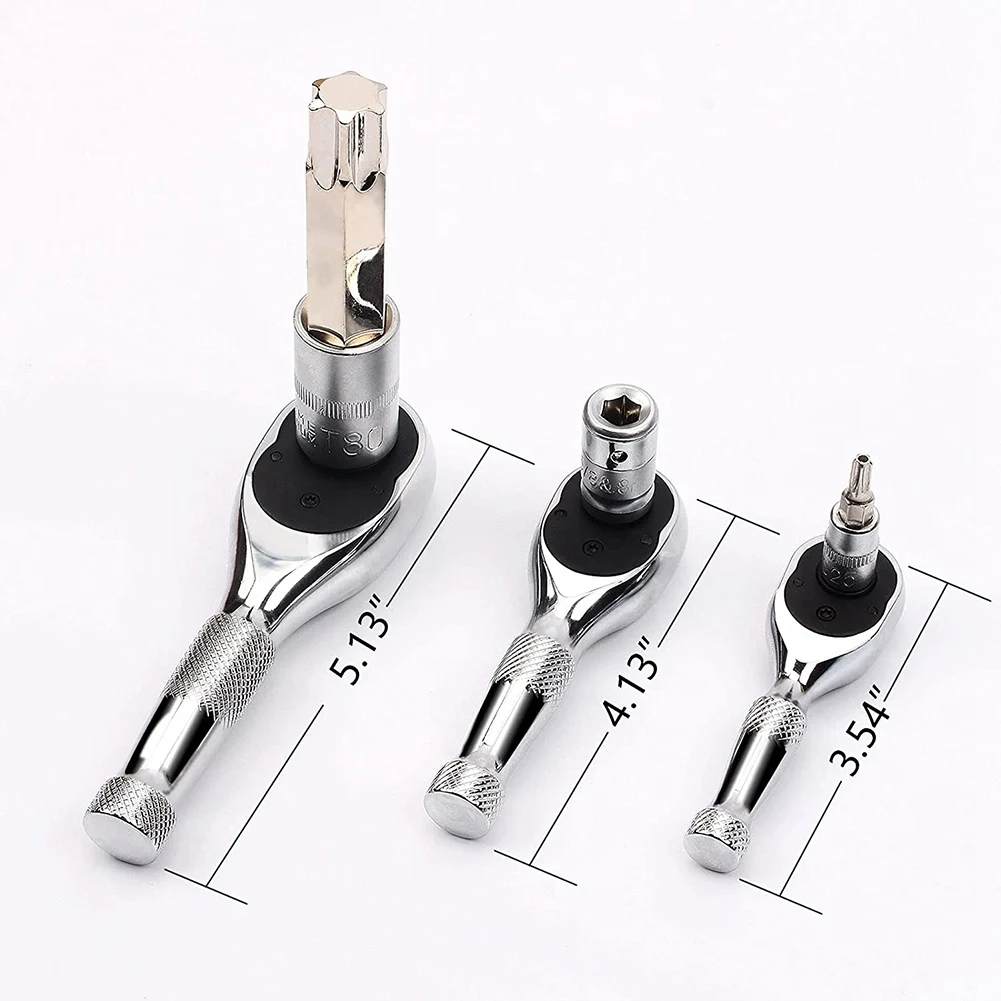 HHTL 1/4, 3/8, 1/2 Inch Drive Stubby Ratchet Set 3Pc Mini Ratchet Quick-Release Head 72-Tooth