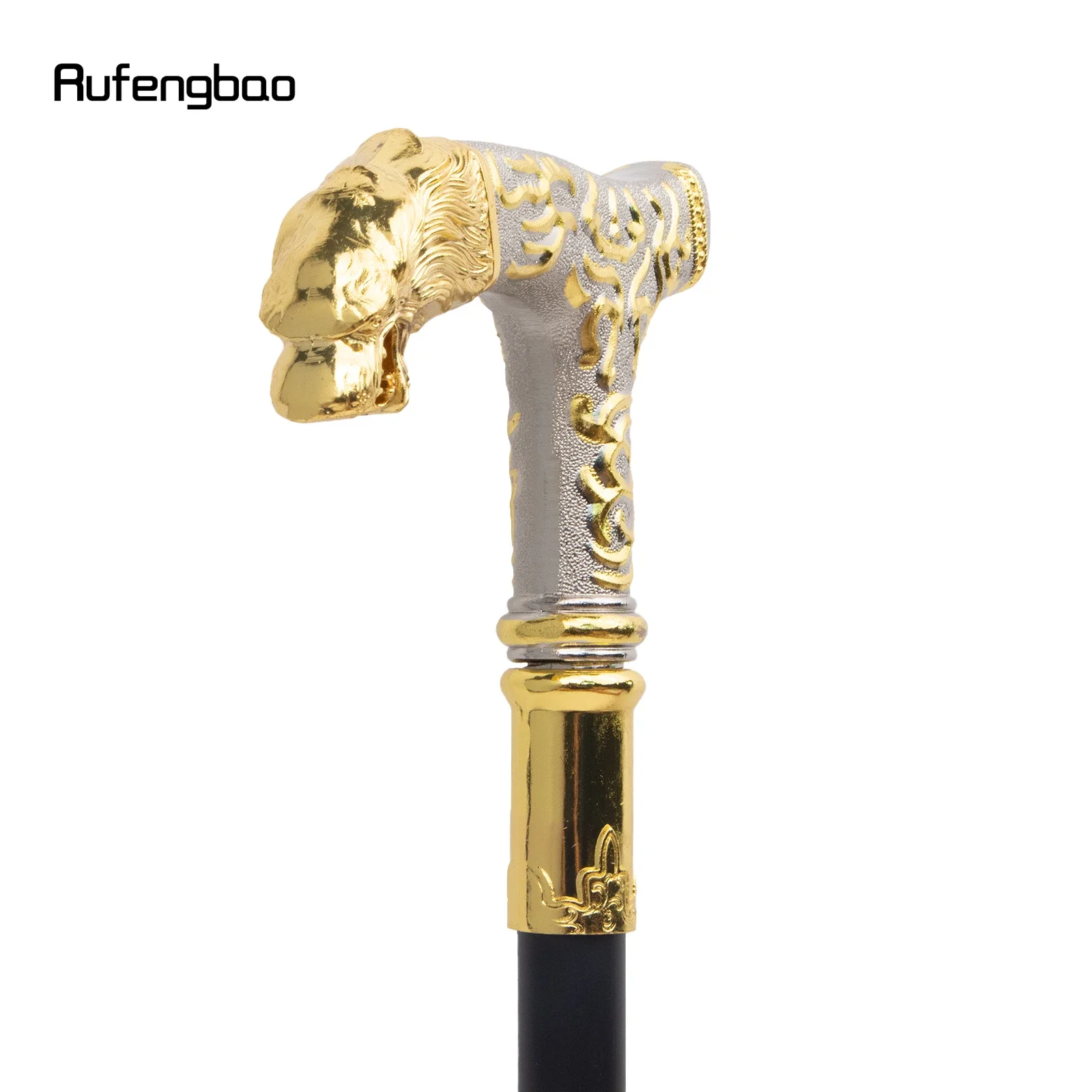 Golden White Wolf Handle Luxury Walking Stick Party Fashion Elegant Walking Stick Decorative Cospaly Cane Knob Crosier 88cm