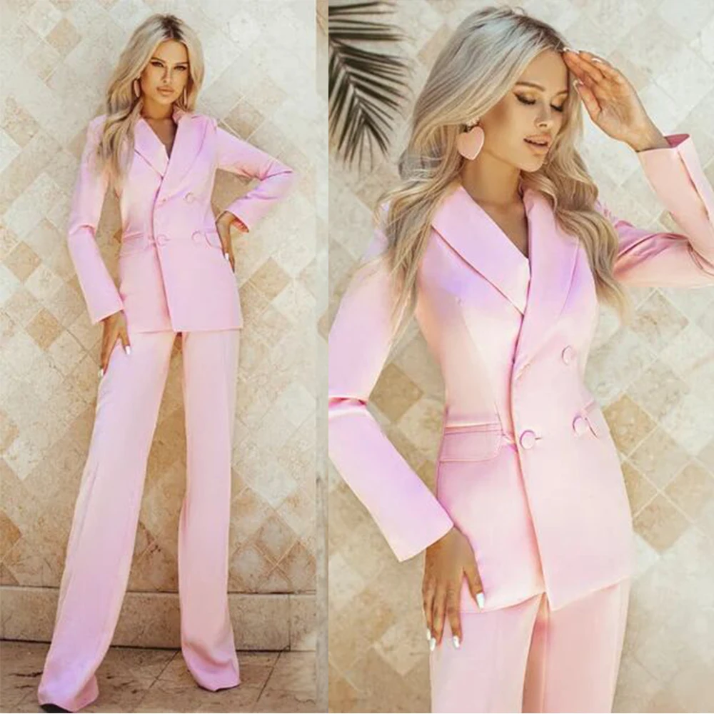 Pink Women Suits Blazer Fashion Double Breasted Slim Fit Party Night Club Pants Suit Feme Tracksuit Outfits Two Pieces