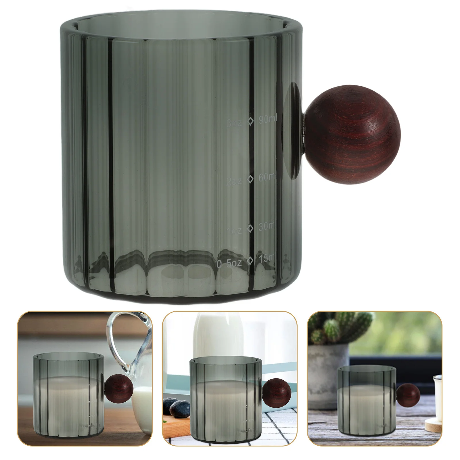 

Glass Milk Creamer Small Pitcher 90Ml Wooden Handle Clear Jug Coffee Frothing Cup Espresso Measuring Cup Candy Chocolate Butter