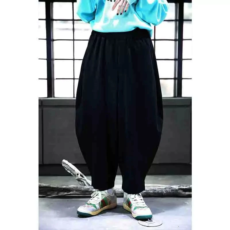 Men's new solid color loose Japanese and Korean fashion radish pants, lantern pants, wide leg pants and Harem Pants