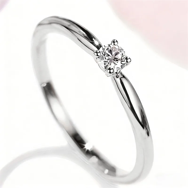 Huitan Einzelner Zirkonia-Verlobungsring für Frauen, Braut-Ehering, trendiger, schlichter Stil, Verlobungszubehör, Schmuck