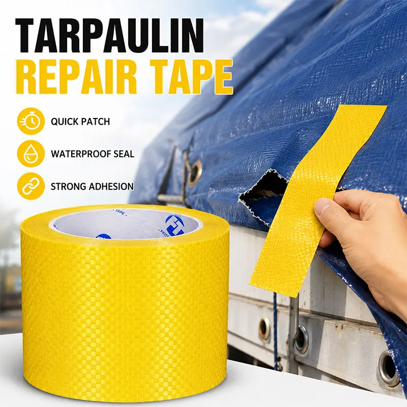 Heavy Duty Tarp Repair Tape Waterproof Self Adhesive Woven PE Patch Tapefor Truck Tarpaulin Tent Canopy Cover Bag Outdoor Repair