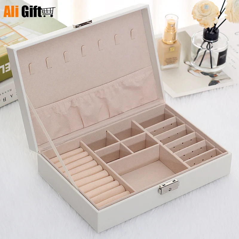 Locked Jewelry Box Princess European Korean Wooden Jewelry Box Ear Ring Earnail Simple Double-layer Receiving Box Dressing Case