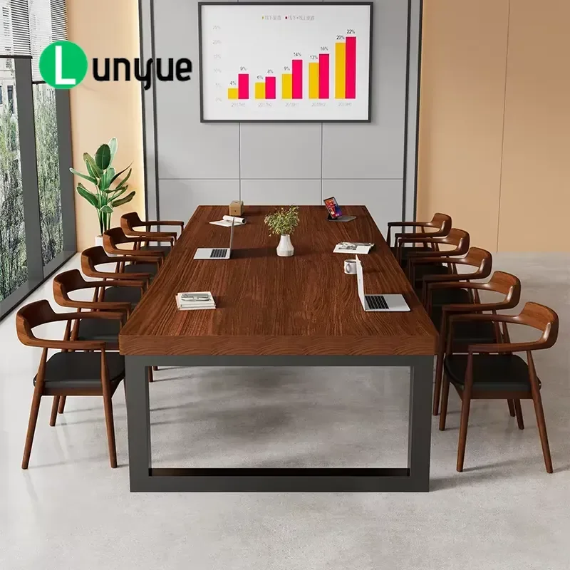 Solid Wood Conference Table Modern Simple Rectangular Large Board Durable Office Furniture for Meeting Room Negotiation