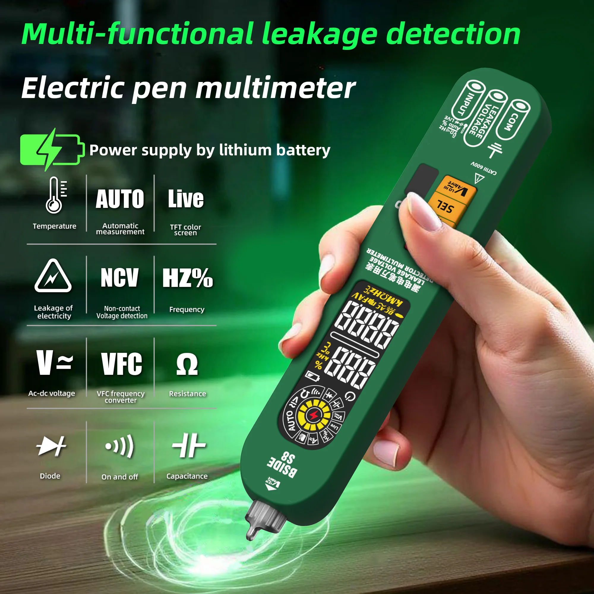 

Voltage Tester Pen Type Multimeter Digital Professional 6000 Non-Contact Detection Leakage AC/DC Voltage Ohm meter Tool BSIDE S8