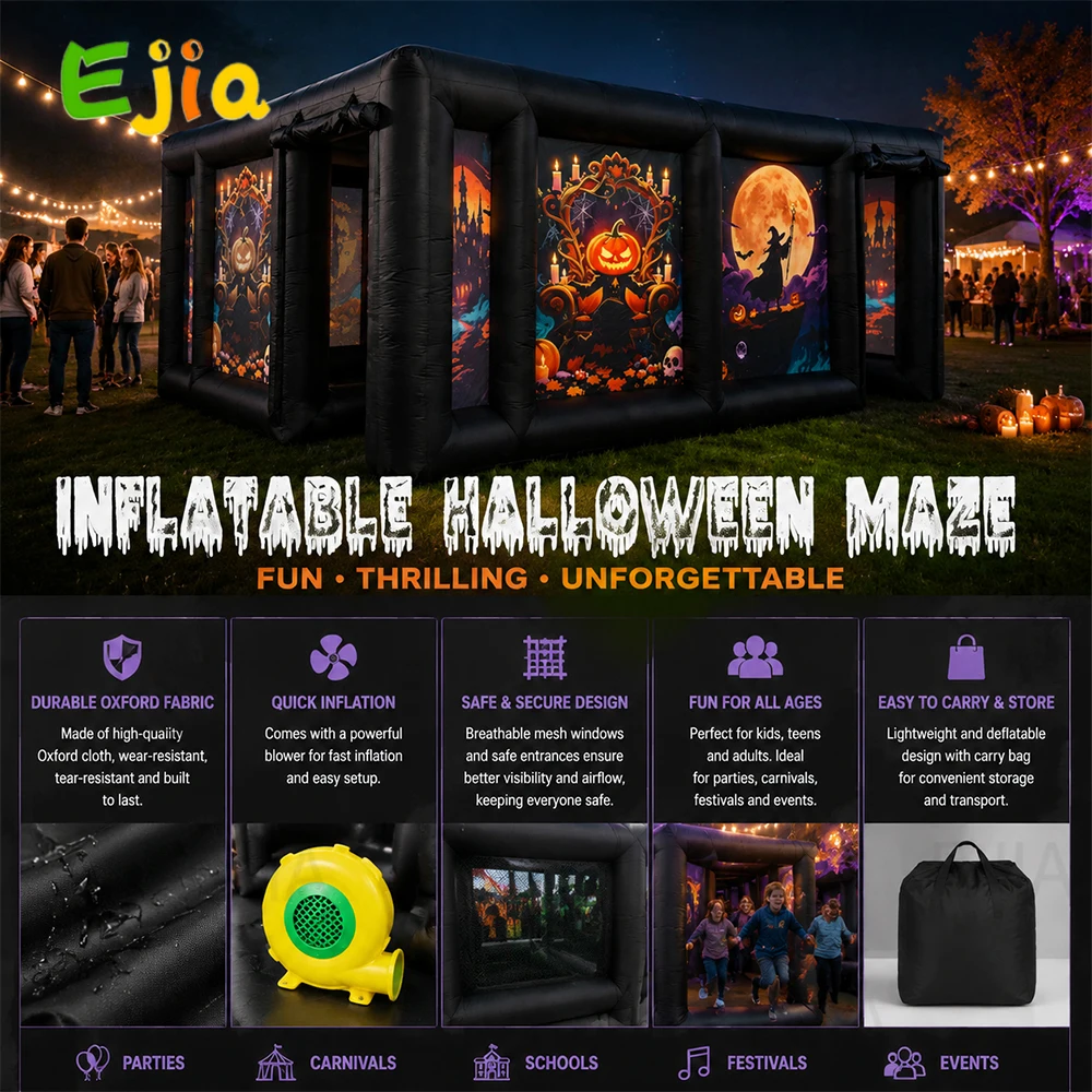 Inflatable Halloween Maze 7x5x2m, Large Haunted House Maze with Durable Oxford Fabric, Portable Spooky Maze for Halloween Party,