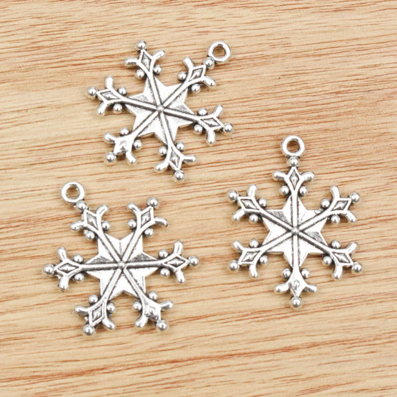 10pcs Snowflake Charms Pendant 28x22mm Alloy Metal DIY Jewelry Making Accessories for Bracelet Necklace Earrings Findings