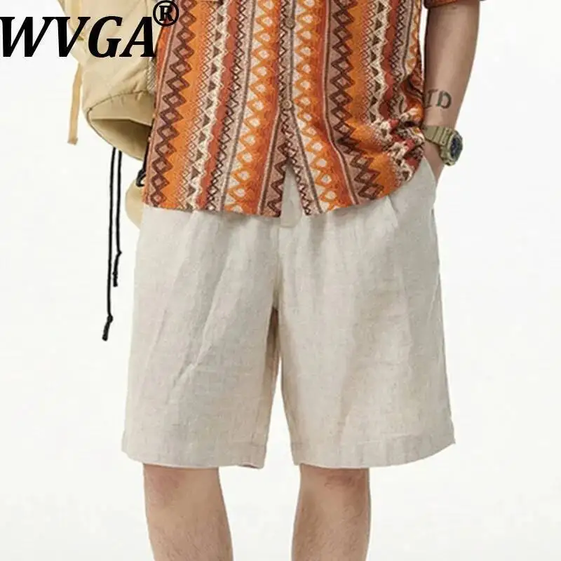 

WVGA Summer New Men Tide Relaxed Vacation Style Linen Design Trendy Loose Shorts Niche Y2K Casual Streetwear Trousers Ins W24334